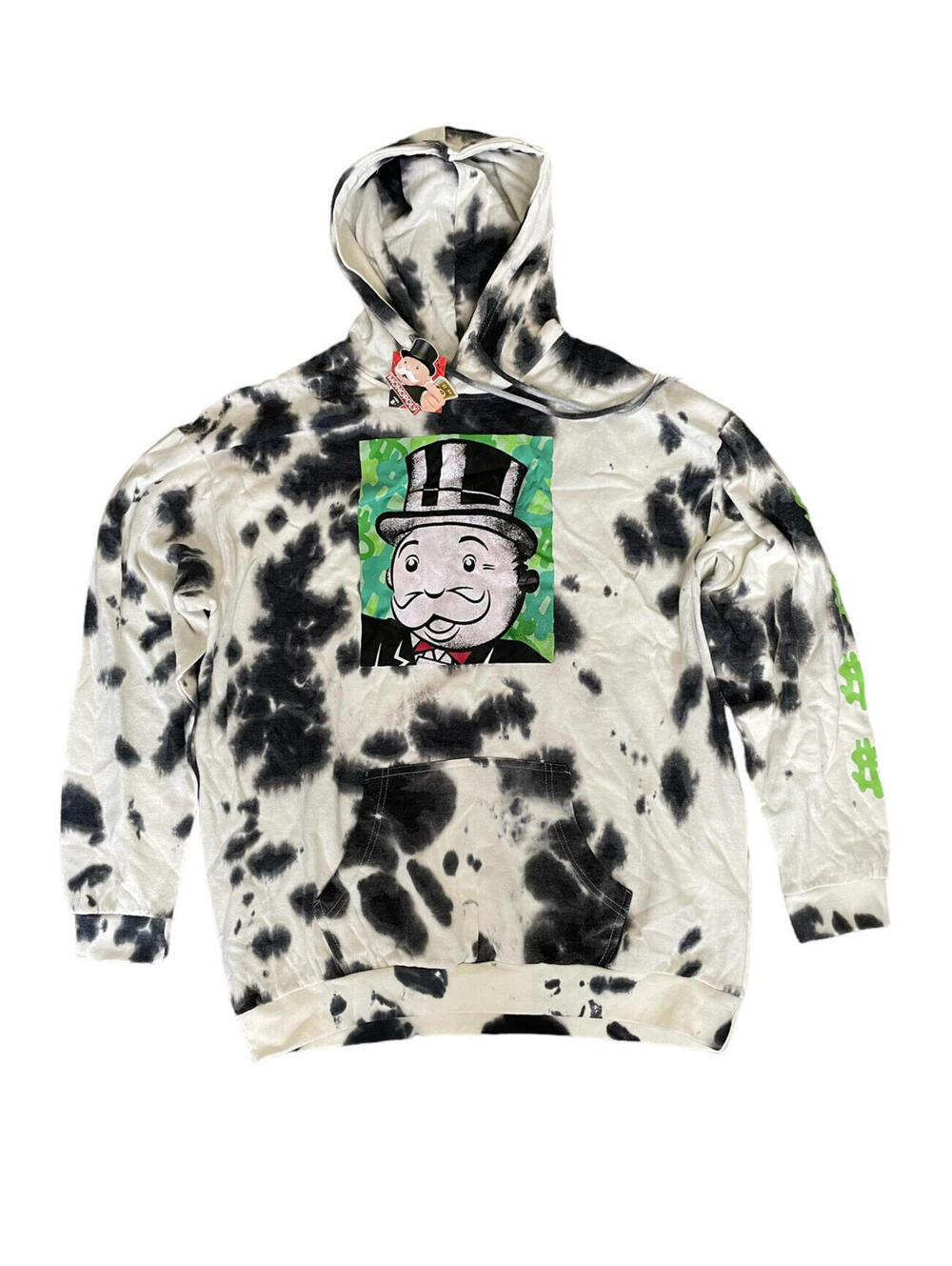 Hasbro Monopoly Game Tie Dye Gray White Hoodie Sweatshirt Men's Size Large NWT